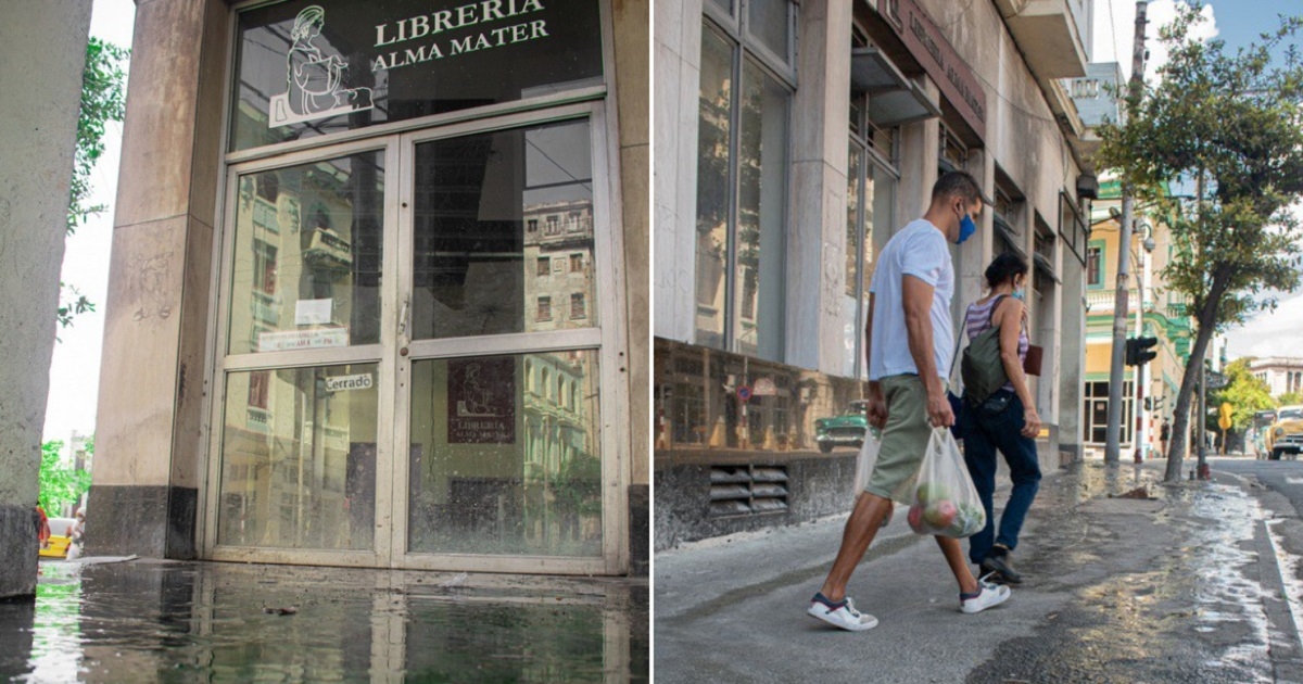 Las aguas que salen de la librería corren por la calle San Lázaro, en Centro Habana. © El Caimán Barbudo