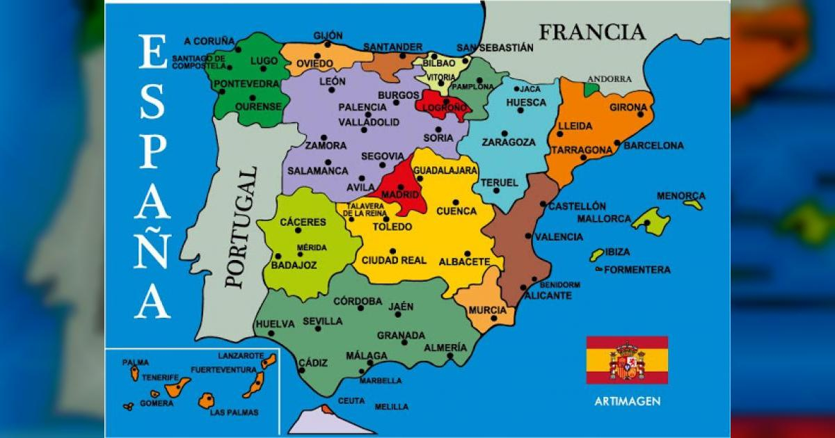 Mapa político de España con sus 17 Comunidades Autónomas © Artimagen