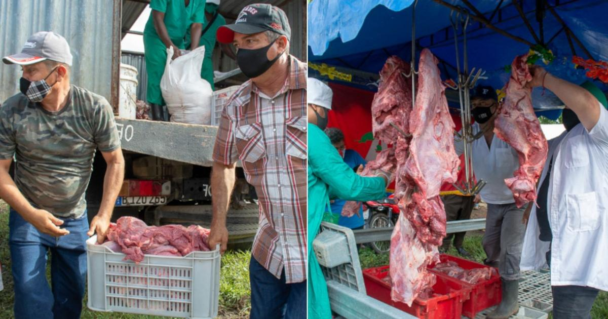 Campesinos de Camagüey vendiendo carne de res © ACN/ Rodolfo Blanco Cué
