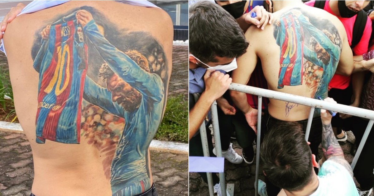 Espectacular tatuaje con Messi de protagonista © Foto: Twitter / Milena Portella e Instagram / tycsports