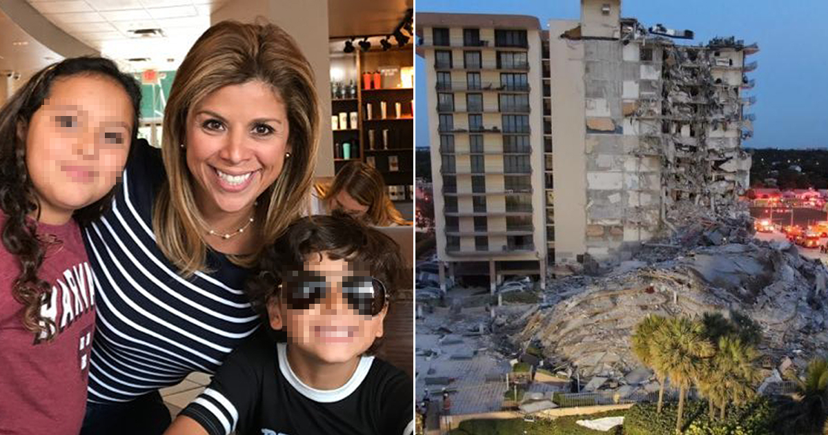 Adriana LaFont y sus hijos / Derrumbe del Champlain Towers South © Twitter Adriana LaFont
