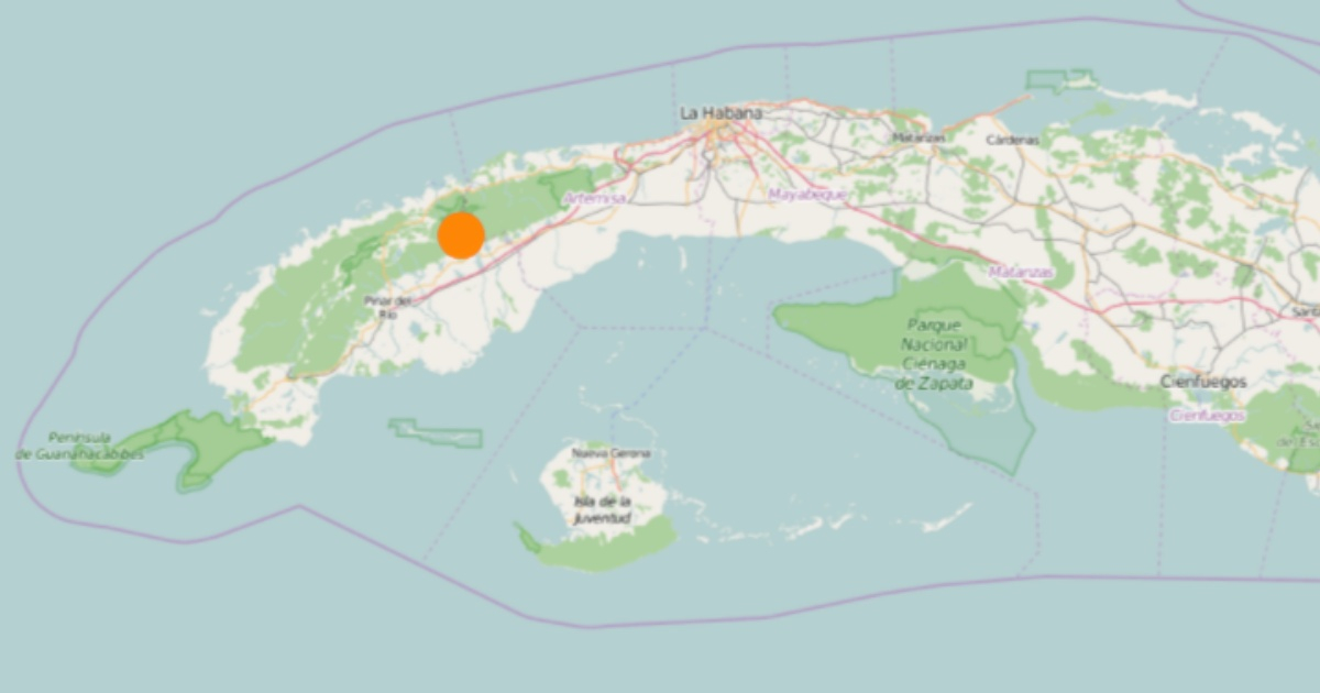 Mapa que muestra el lugar donde ocurrió el sismo © Centro Nacional de Investigaciones Sismológicas de Cuba