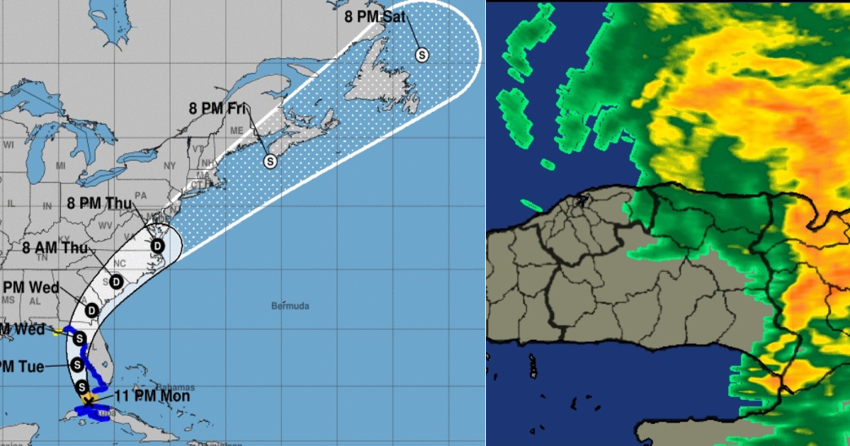 Elsa salió al mar por el norte de la provincia de Mayabeque © Twitter / NHC y Modelos de Pronóstico CFA INSMET