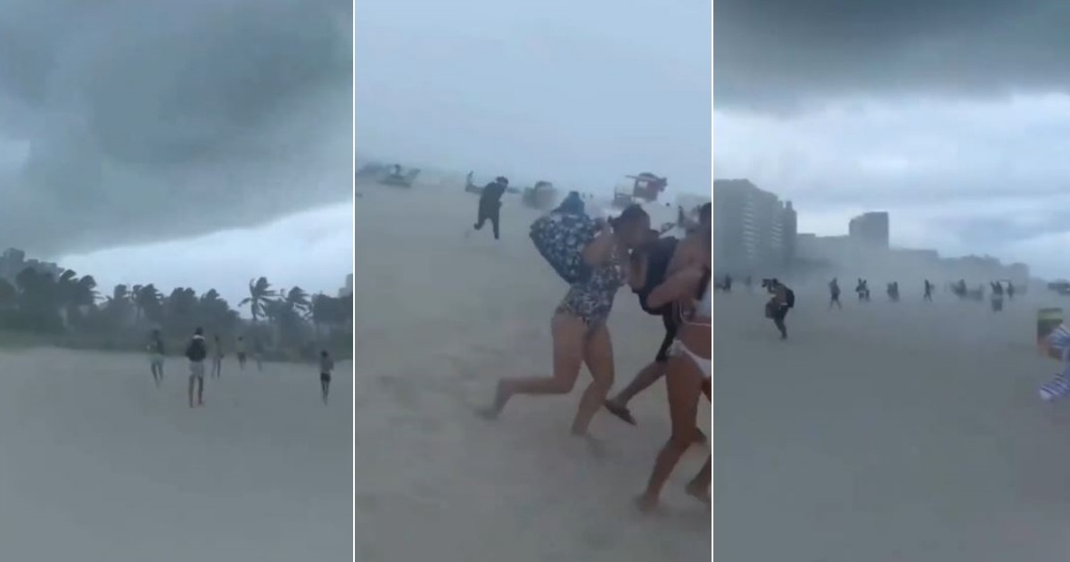 Bañistas corren en playa de Miami Beach por un abrupto deterioro del tiempo © Collage Instagram/OnlyinDade
