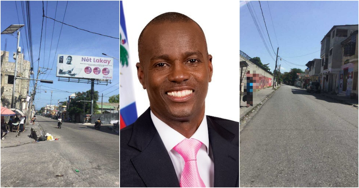 Imágenes de calles desoladas en Puerto Príncipe, y al centro Jovenel Moise, presidente asesinado recientemente © Twitter/TECHAiDE -Twitter/Haitian Times 