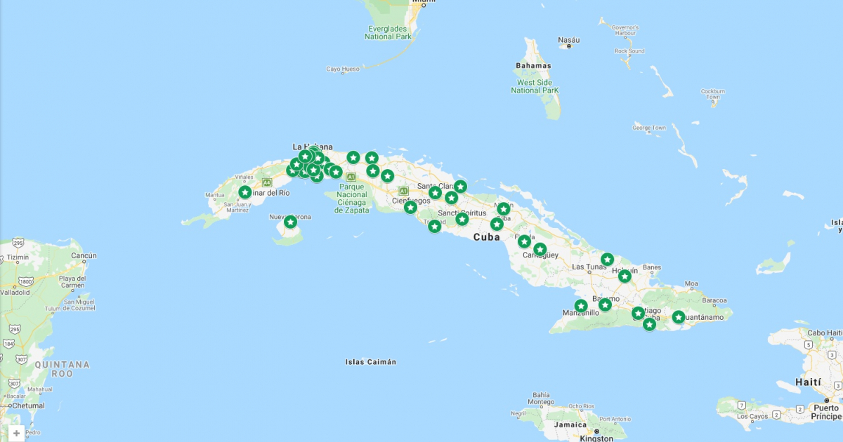 Mapa de Cuba con la señalización de las protestas © Captura de pantalla