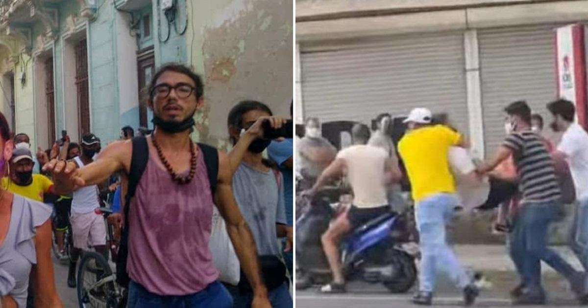 Maykel González Vivero en protesta en La Habana y detención en el ICRT. © Facebook de Tremenda Nota / Captura de video