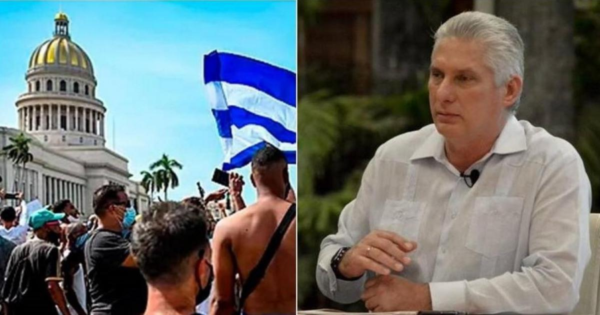 Protestas en Cuba y Miguel Díaz-Canel Bermúdez © Captura de pantalla/El Mundo/YAMIL LAGE AFP y Miguel Díaz-Canel Bermúdez/ Twitter