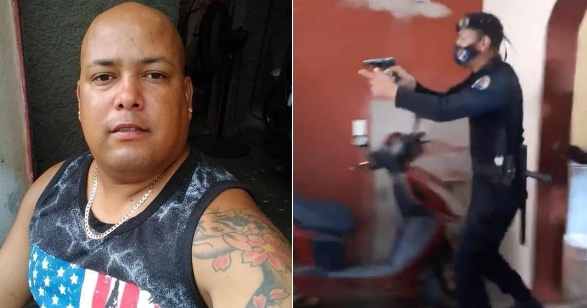 Daniel Joel Cárdenas Díaz (I) y militar cubano que le dispara en su casa © Facebook / Tatica León - Captura de pantalla
