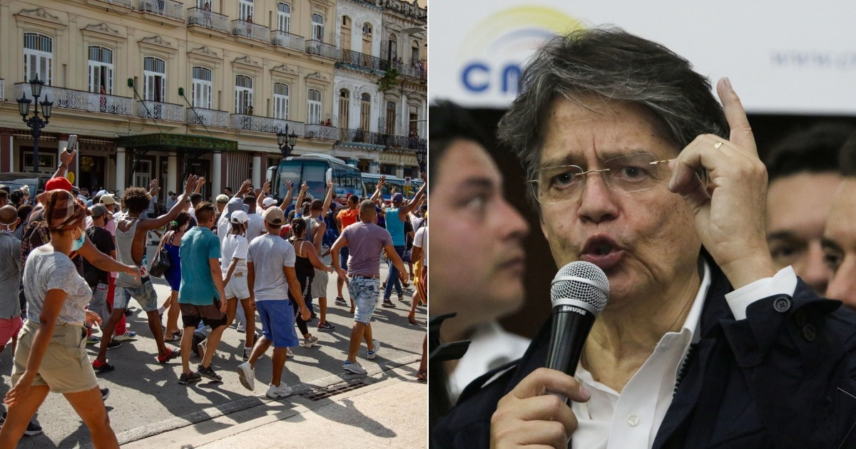 Marcha en los alrededores del Capitolio habanero el 11J (i) y Guillermo Lasso (d) © Collage Facebook/Marcos Évora - Flickr/EPA