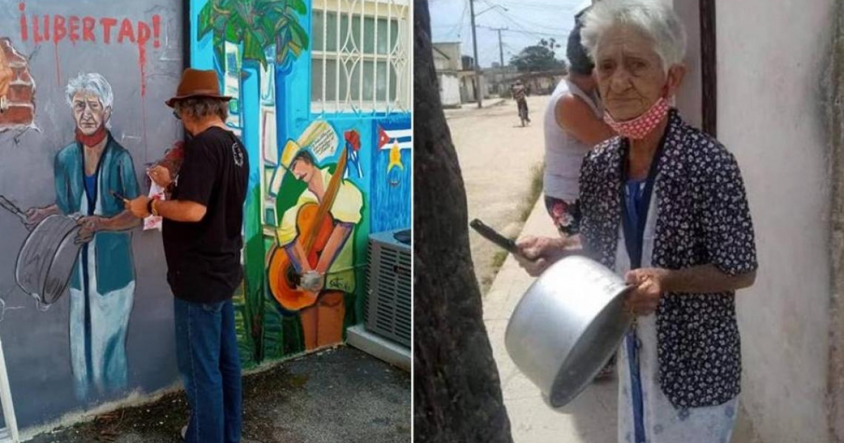 Artista pinta a anciana que protestó con una cazuela en Cuba © Edin Gutierrez/ Facebook y Twitter/ Angel