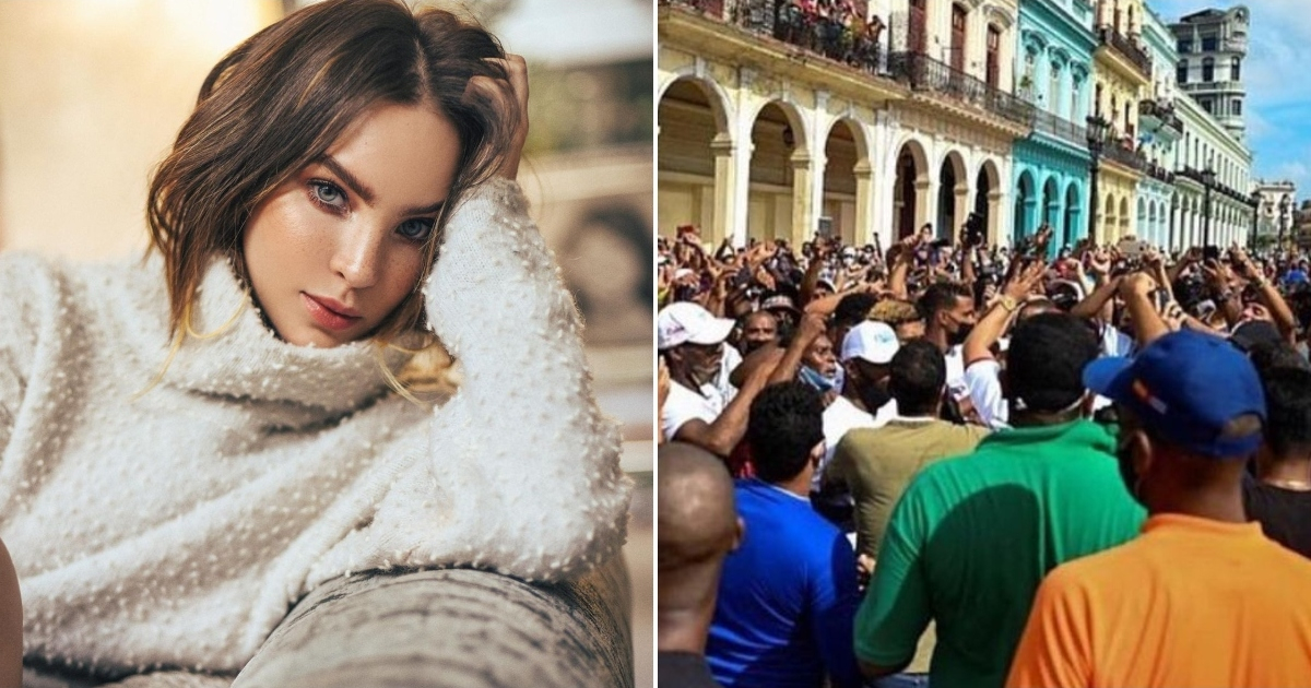 Belinda e imagen de las protestas en Cuba © Instagram / Belinda, redes sociales