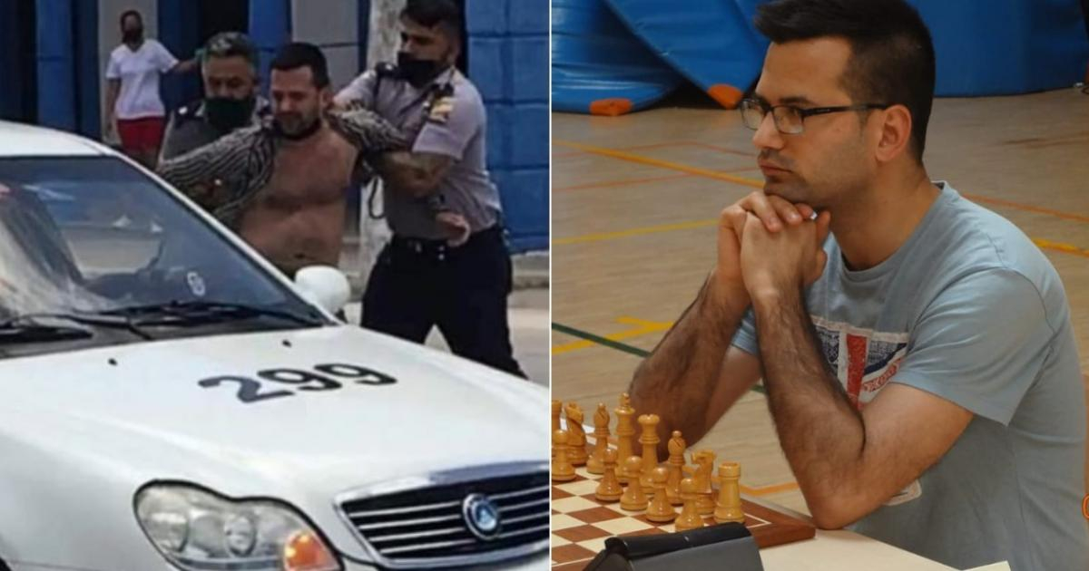Arián González cuando fue detenido y jugando al ajedrez © Arián González/ Facebook 