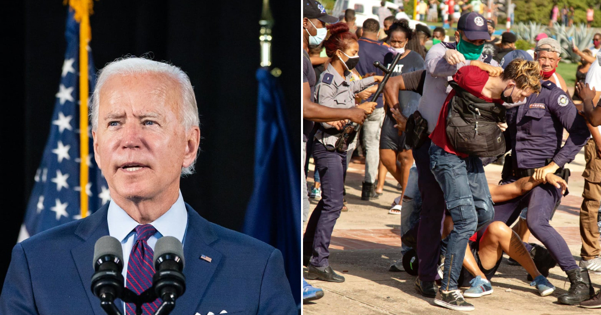 Joe Biden e imagen de protestas en Cuba © Collage Facebook Joe Biden / Marcos Evora