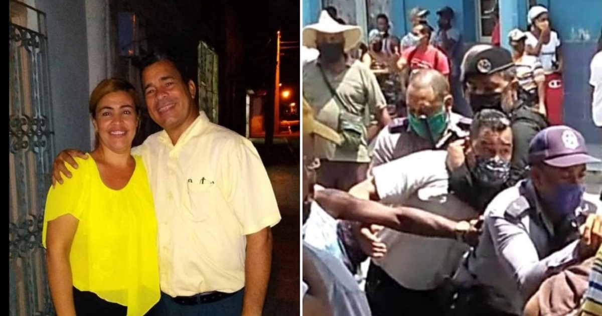 Lorenzo Rosales junto a su esposa y momento en el que fue detenido el 11 de julio © Facebook / Embajada de EE.UU. en Cuba