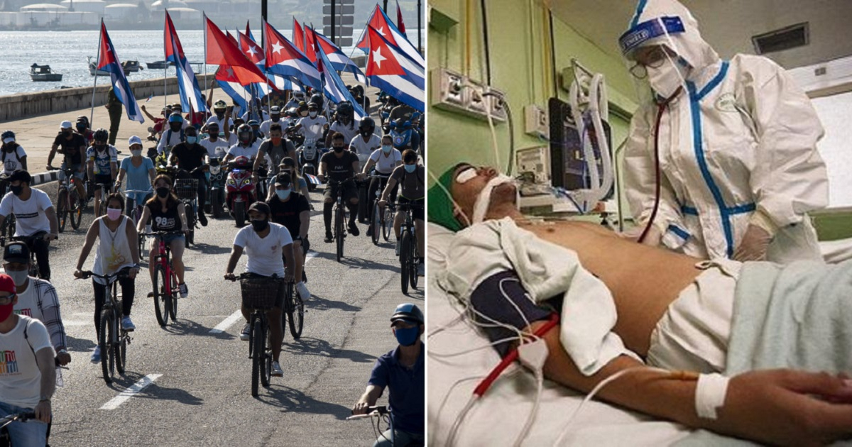 Caravana contra el embargo en La Habana y paciente cubano en terapia intensiva. © Prensa Latina / Cubadebate
