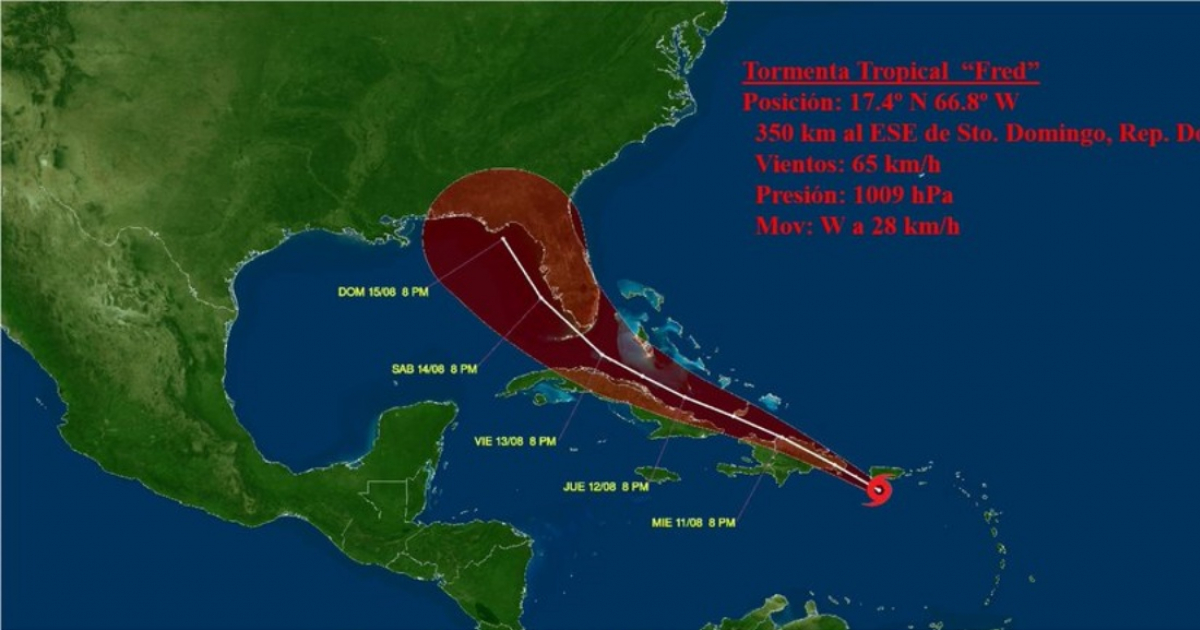 Pronóstico de trayectoria de la tormenta tropical Fred © INSMET