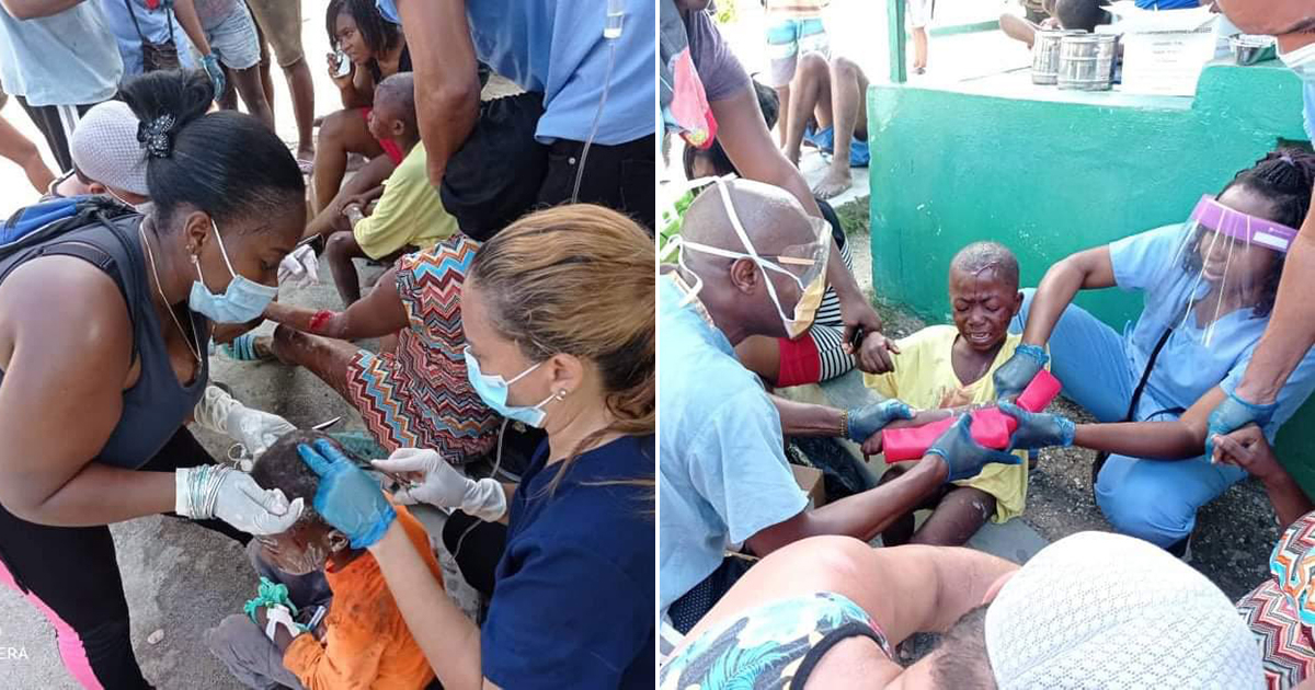 Médicos cubanos atienden a heridos tras el terremoto de Haití © Twitter / Eugenio Martínez Enríquez (Cancillería de Cuba)