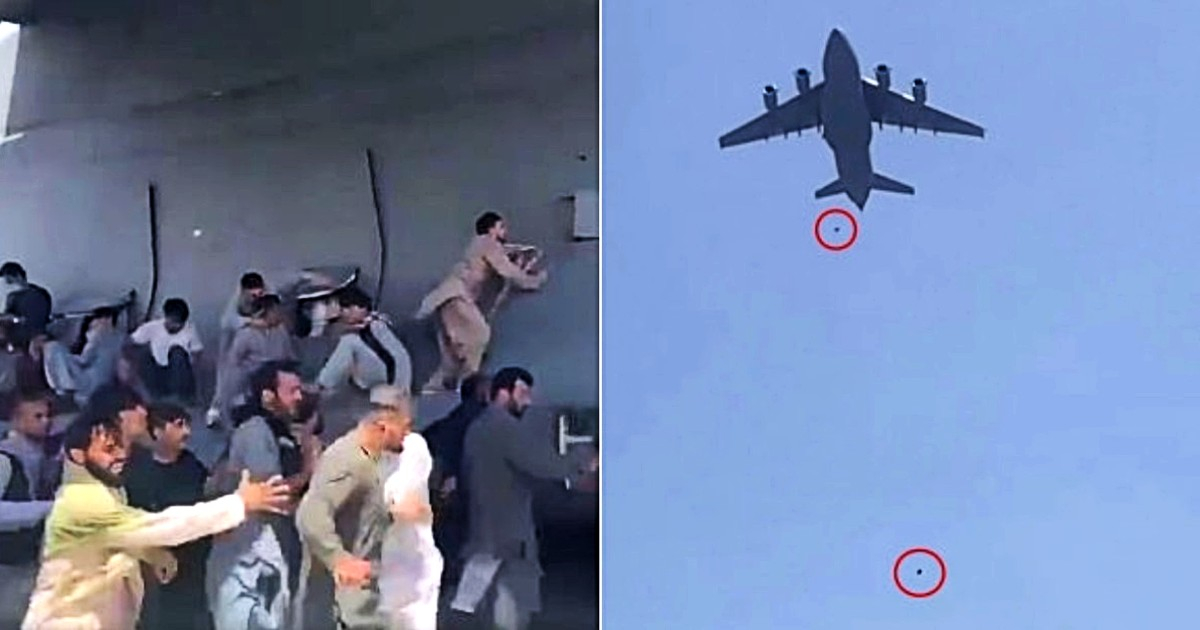 Afganos intentan abordar aeronave estadounidense y caen al vacío © Twitter / Aśvaka - آسواکا News Agency