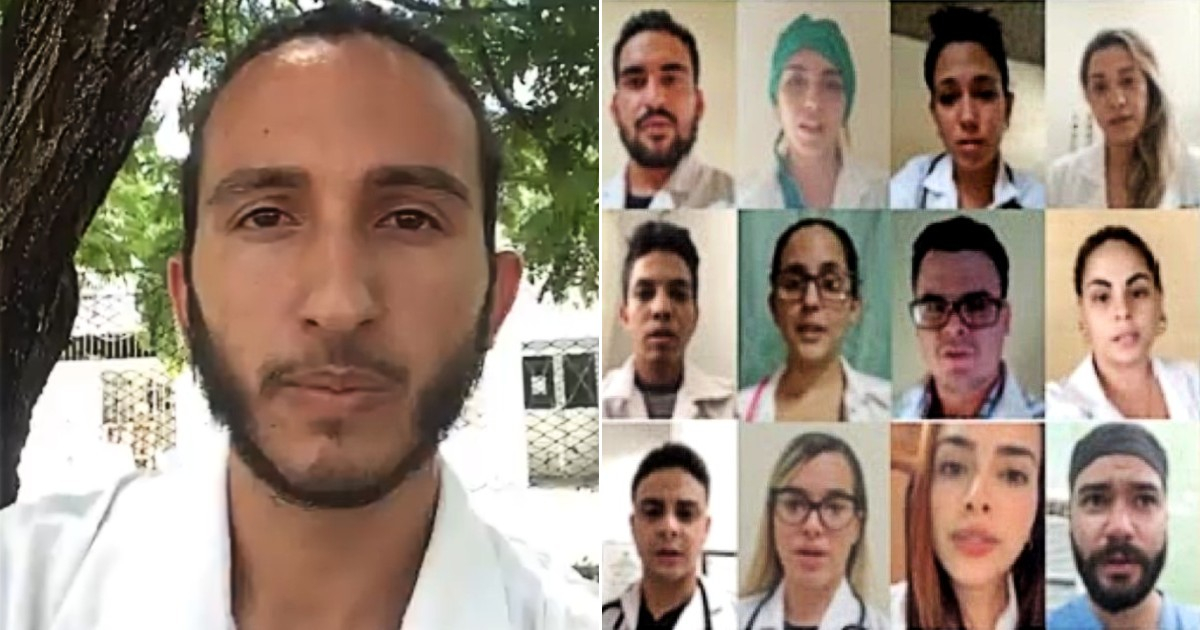 El estudiante de estomatología Alberto Góngora Mulet y médicos cubanos que protestaron © Twitter / Alberto Góngora Mulet - CiberCuba