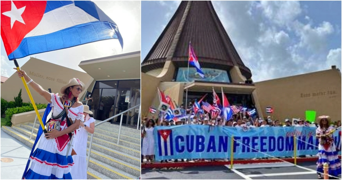 Cubanos marchan desde la Ermita de la Caridad en Miami por la libertad de Cuba © Facebook / ProActivo Miami