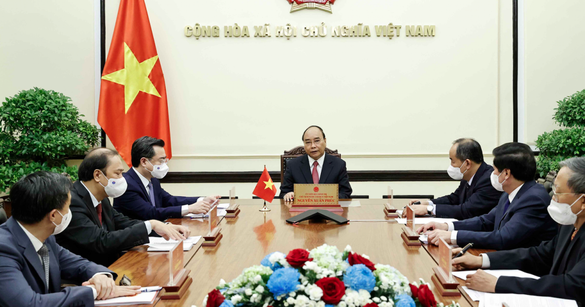 Presidente de Vietnam durante conversación con Díaz-Canel © VGP News