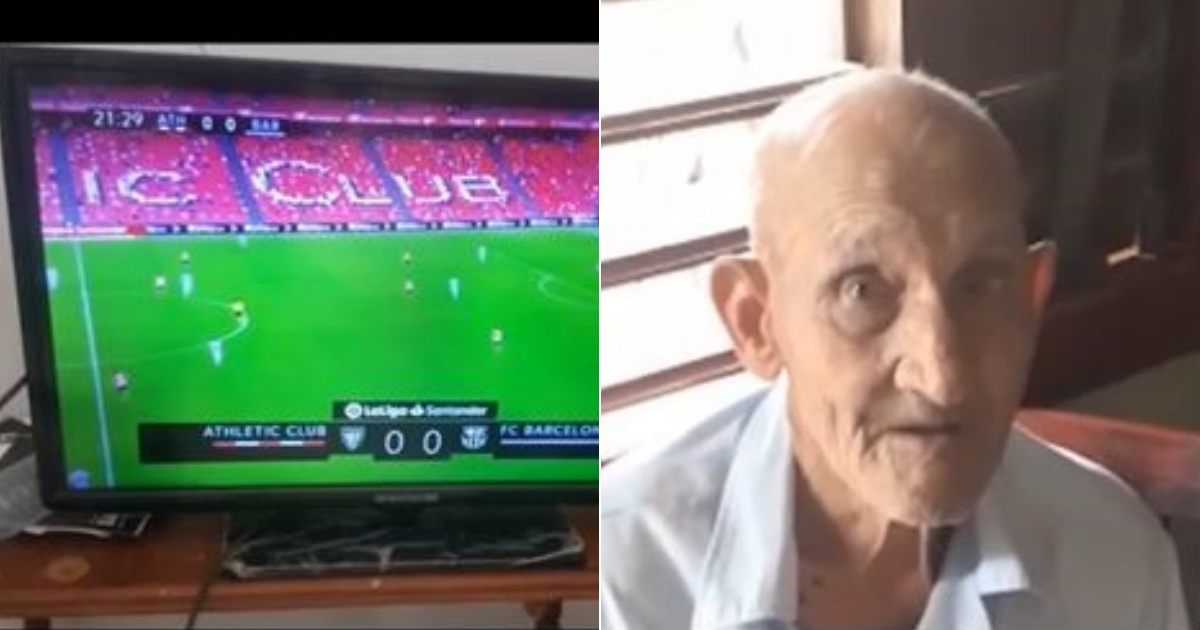 Televisor de pantalla plana que recibió el anciano como obsequio (i) y El anciano cubano residente en Sancti Spíritus (d) © Collage Captura de Instagram/Limay Blanco