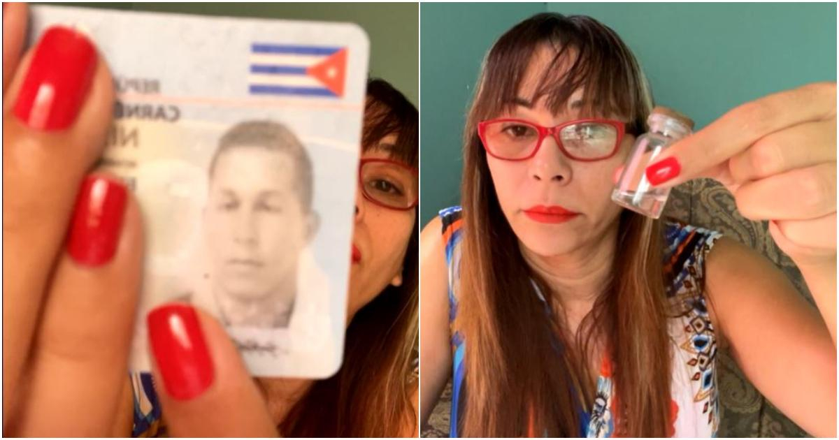 Iliana Hernández con carnet de identidad y frasco encontrados en su casa © Iliana Hernández/ Facebook 