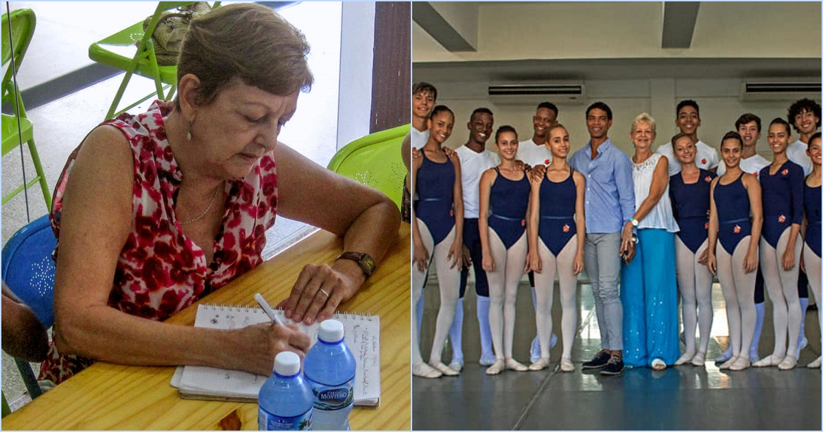 La profesora cubana Rosa Elena Álvarez junto a Carlos Acosta y alumnos de su escuela. © Facebook/Acosta Danza