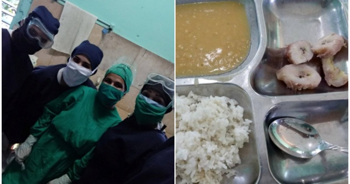 Personal médico cubano y comida para pacientes y sanitarios en centro de salud. © Facebook / Wilson Sánchez