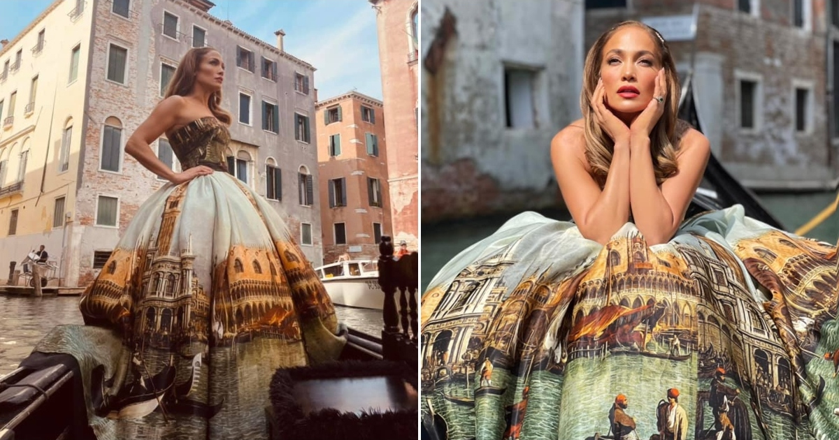 Jennifer Lopez en Venecia con un impresionante vestio de Dolce&Gabbana © Facebook / Jennifer Lopez
