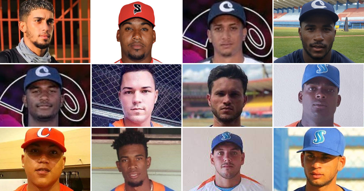 Los 12 jóvenes peloteros cubanos que abandonaron el equipo Cuba Sub-23 © Collage Radio Guamá, beisbolcubano.cu, Radio Sancti Spiritus, Ecured