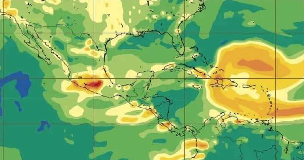 Salida del modelo del CAMS para concentraciones de SO2. © Servicios de observación del Centro Meteorológico Provincial de Camagüey