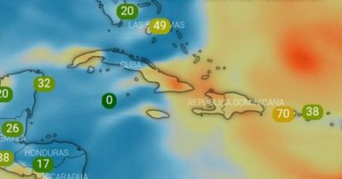Nube de dióxido de azufre (SO2) sobre Cuba © Red Cubana de la Ciencia