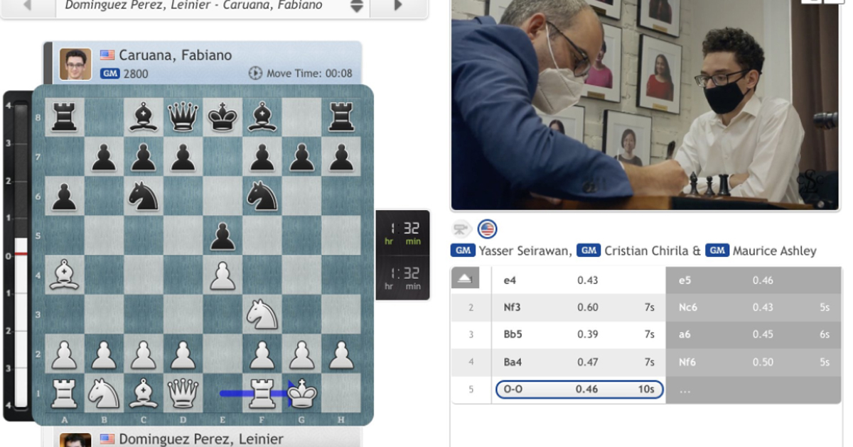 Leinier (primer plano) y Caruana, al comienzo del duelo. © @chess24