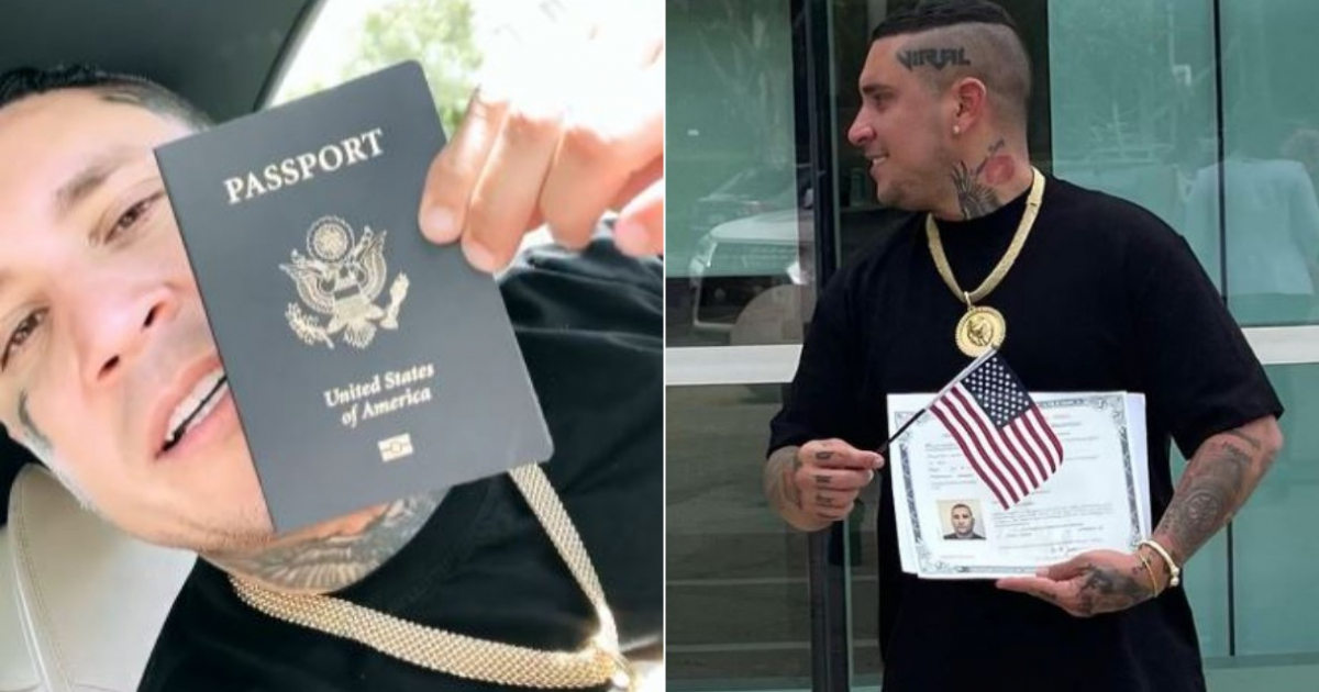 Osmani García enseña su pasaporte de EE.UU. (i) y Osmani García posa con el documento que lo acredita como ciudadano estadounidense (d) © Collage Instagram/Osmani García