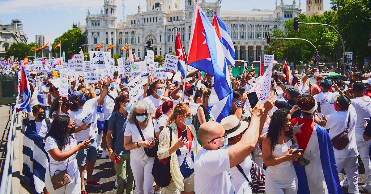 Manifestación de cubanos en Madrid el 25 de julio (Imagen de referencia) © CiberCuba / Amaury Cabrera