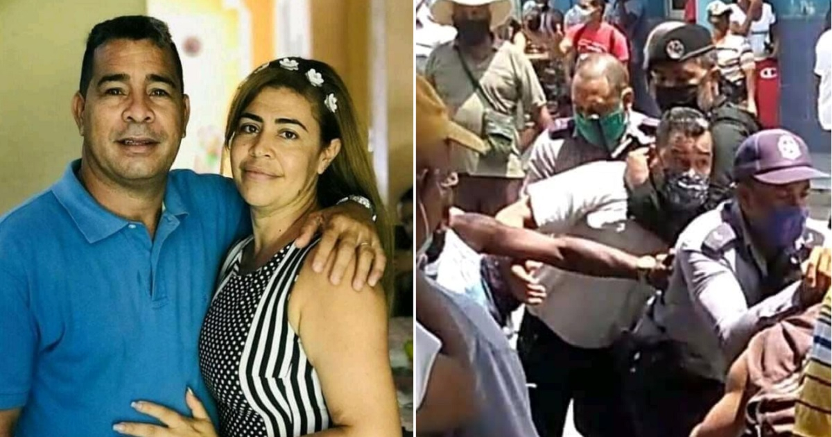 Lorenzo Rosales junto a su esposa y momento en el que fue detenido el 11 de julio © Facebook / Apóstol Demetrio Cuba