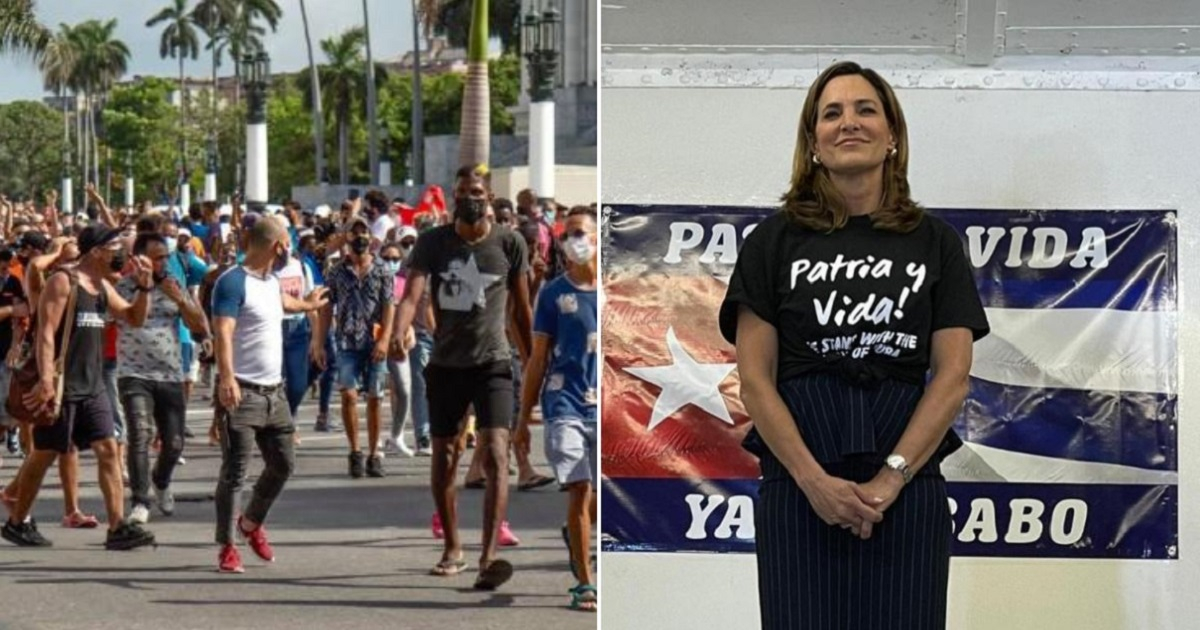 Cubanos protestando el 11J y María Elvira Salazar. © Facebook / Marcos Évora / María Elvira Salazar