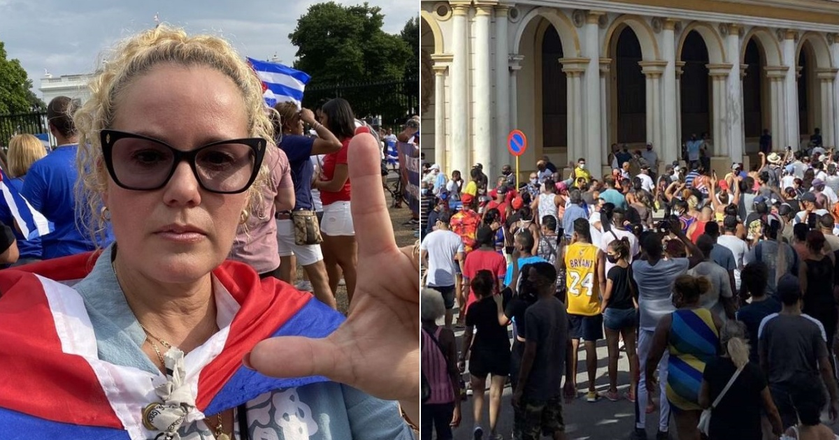 Actriz cubana Carmen Daysi Rodríguez (i) y Protestas del 11J en Cuba (d) (referencia) © Collage Instagram/Carmen Daysi