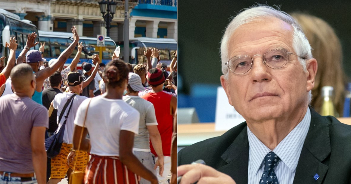 Protestas del 11J en La Habana y Josep Borrell © Facebook / Marcos Evora y European Parliament