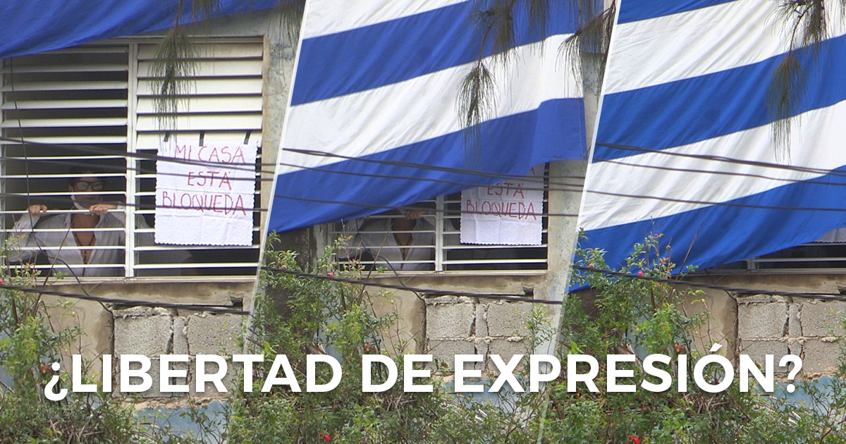 “Mi casa está bloqueada”, decía el letrero que García colocó en su ventana © Collage fotos Twitter / Atahualpa Amerise
