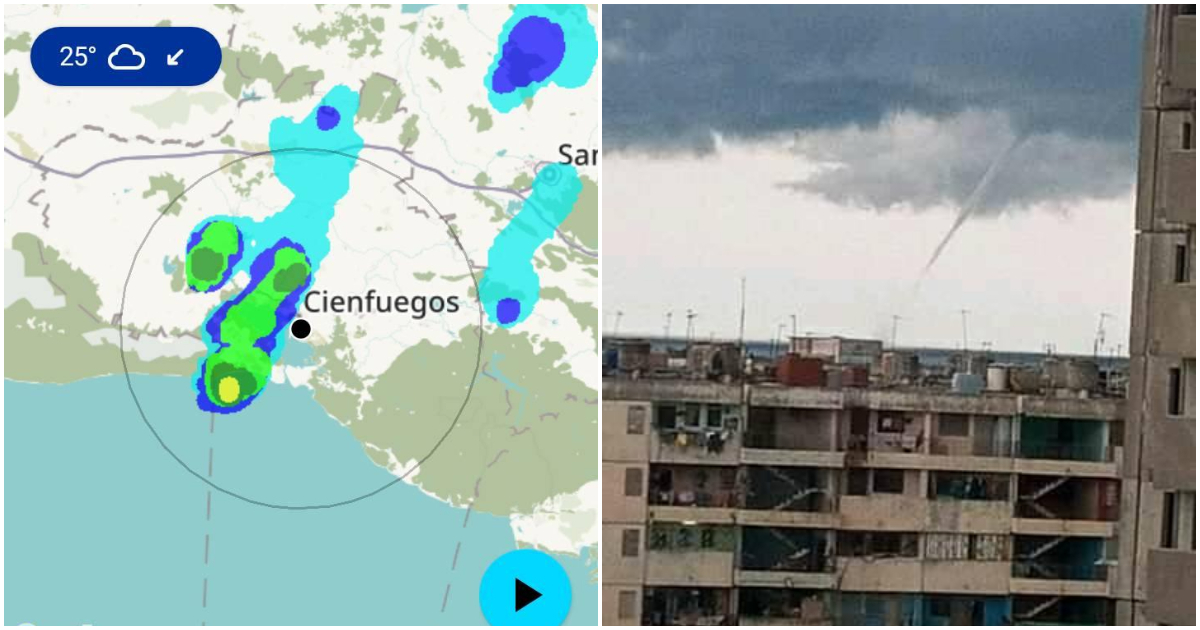 Actividad de radar y tromba marina avistada en Cienfuegos © Facebook/ Grupo El tiempo en Cienfuegos 