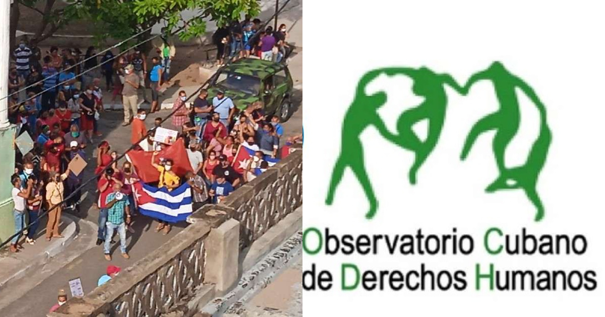 Acto de repudio frente al Arzobispado de Camagüey y logo del OCDH © Facebook/ Osvaldo Gallardo González y Twitter/ OCDH