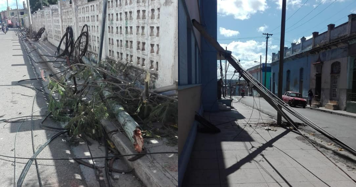 Postes derribados en accidente en Matanzas © Facebook/ Periódico Girón