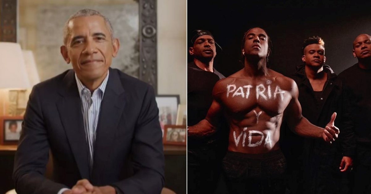 Barack Obama (i) y Parte de los integrantes de Patria y Vida (d) © Collage Instagram/Barack Obama - Instagram/Yotuel