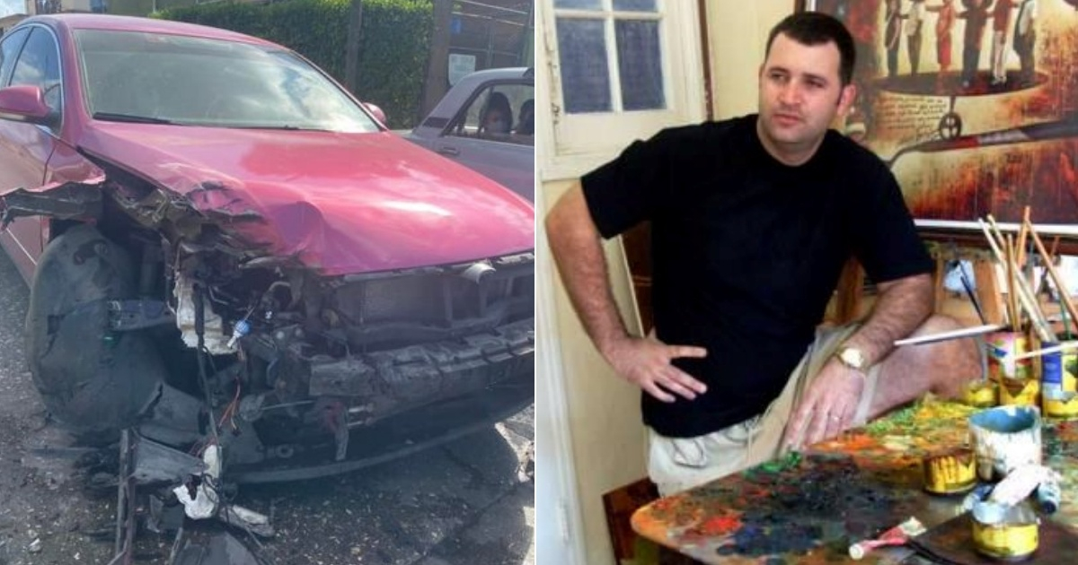 Así quedó el carro del pintor cubano Maykel Herrera tras el accidente © Facebook / Maykel Herrera