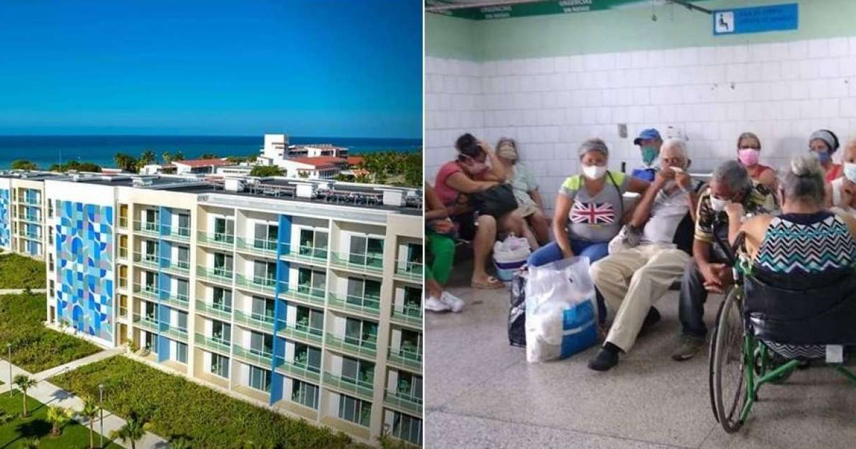 Hotel Almirante en Guardalavaca, inaugurado en 2021, y sala de espera en hospital de Santiago de Cuba © Cubanacan Hoteles / Facebook y Grechent Alfonso Torres / Facebook