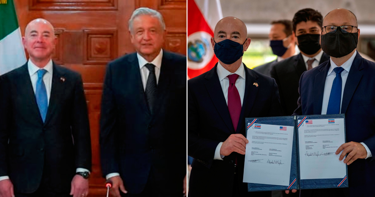 Alejandro Mayorkas con presidente de México y funcionario de Costa Rica © Twitter / Alejandro Mayorkas