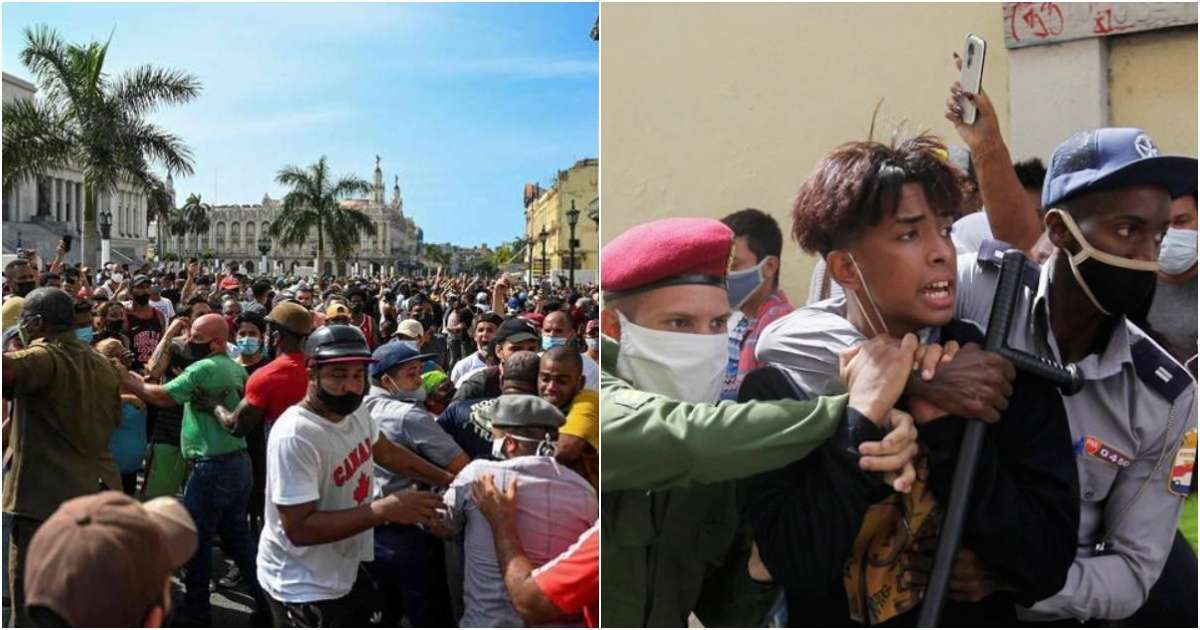 Represión a manifestantes del 11J © Twitter / Alexandre Meneghini y captura de Facebook
